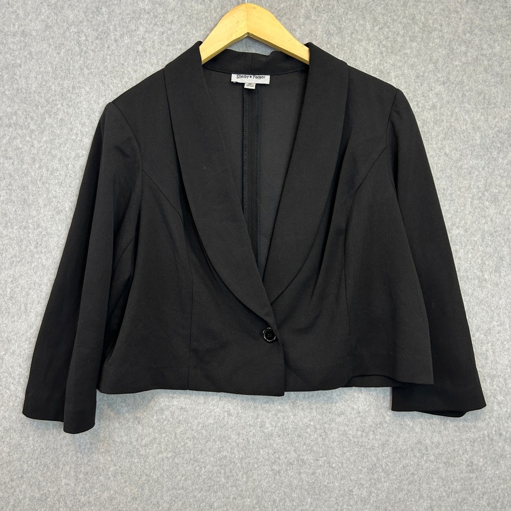 Shelby & Palmer Cropped Blazer Jacket Black Shawl Collar Single Button Womens XL